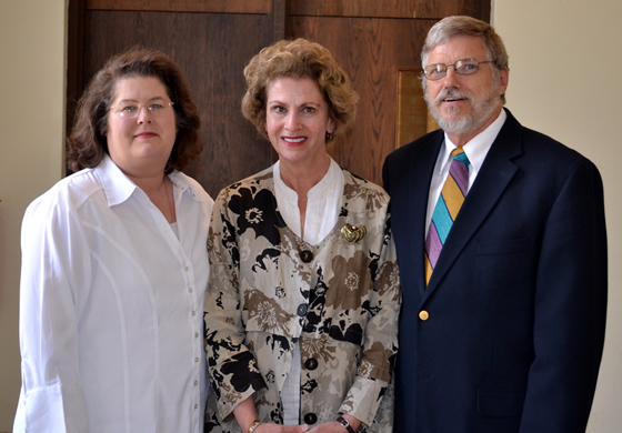 25 & 30 Years of Service: From left, Ann Margaret Mullens, director, Student Financial Assistance (25); Yvonne-Marie Tomek, instructor, Languages and Literature (30); and Ron Koehlor, professor and chair, Department of Art (30).  Not pictured: Nealy Robinson, manager, Laundry Services (25); and Erma Sanders, worker, Laundry Services (25).